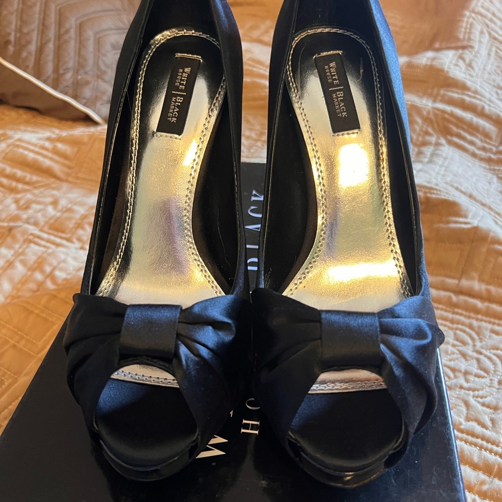 White House Black Market Black Peep-Toe Heels